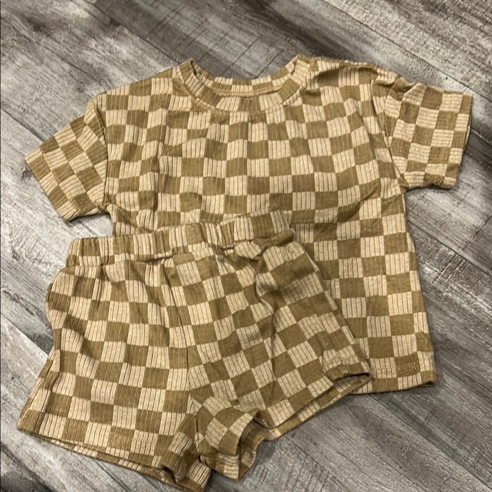 Kids Checkered Set - Brown